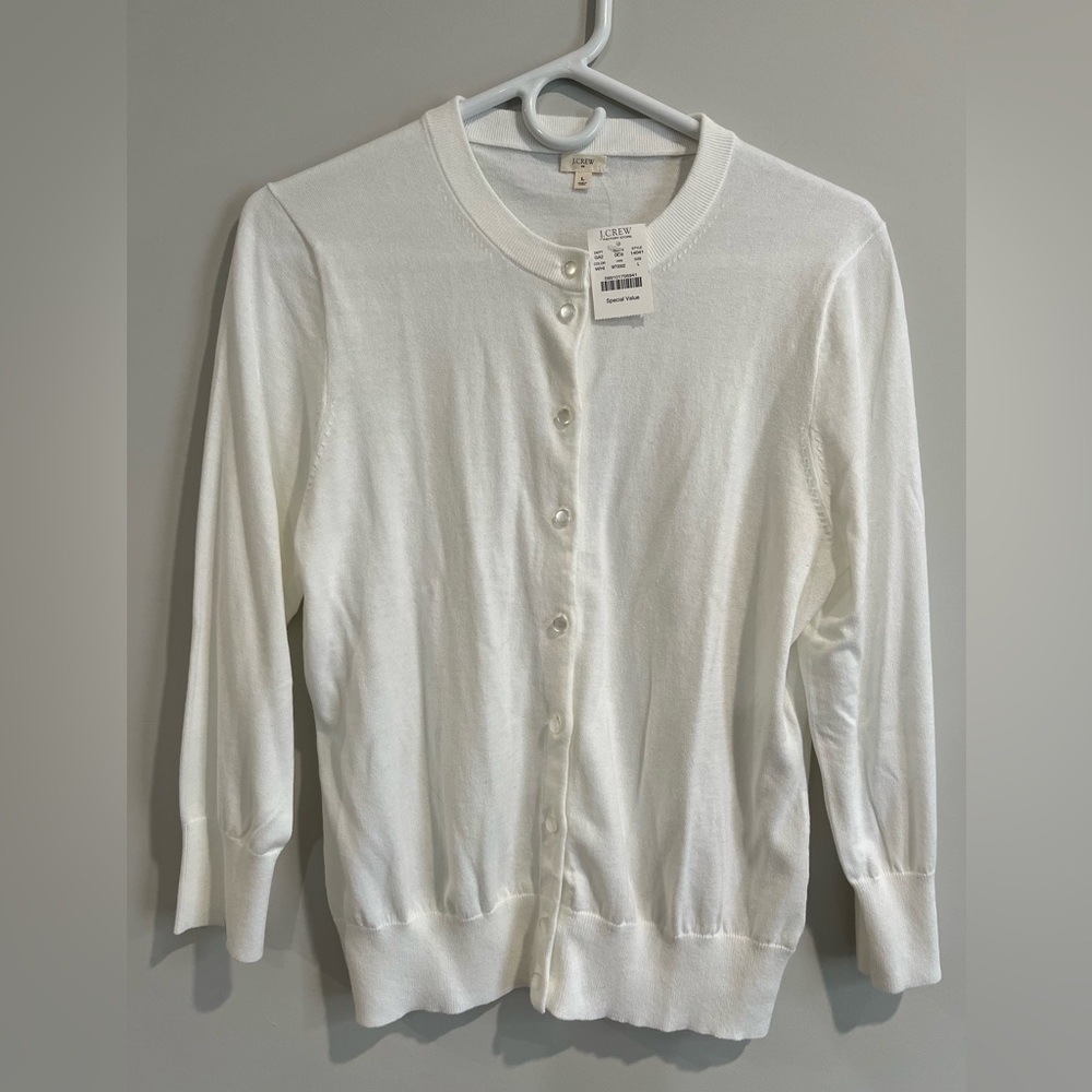 J. Crew Factory white cardigan, size large NWT.